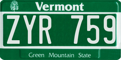 VT license plate ZYR759