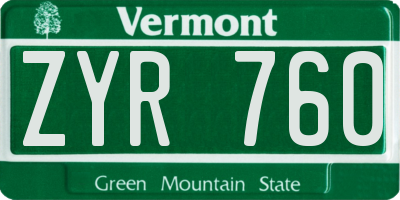 VT license plate ZYR760