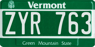 VT license plate ZYR763