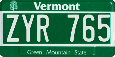 VT license plate ZYR765