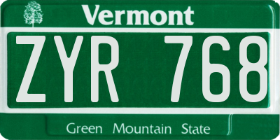VT license plate ZYR768