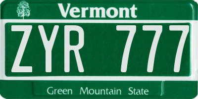 VT license plate ZYR777