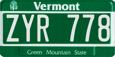 VT license plate ZYR778