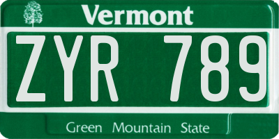 VT license plate ZYR789