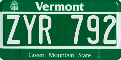 VT license plate ZYR792
