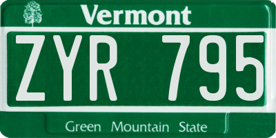 VT license plate ZYR795