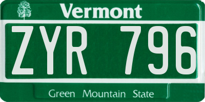 VT license plate ZYR796