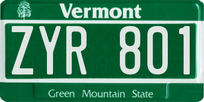 VT license plate ZYR801