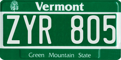 VT license plate ZYR805