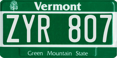 VT license plate ZYR807