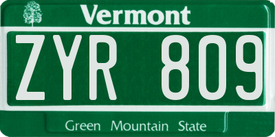 VT license plate ZYR809
