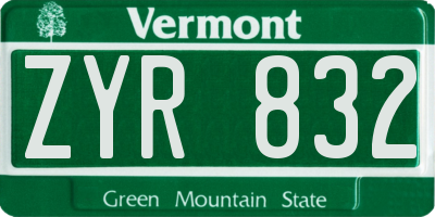 VT license plate ZYR832
