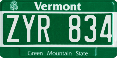 VT license plate ZYR834