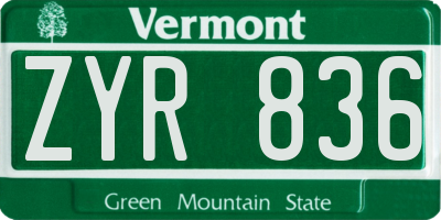 VT license plate ZYR836