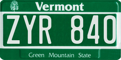 VT license plate ZYR840