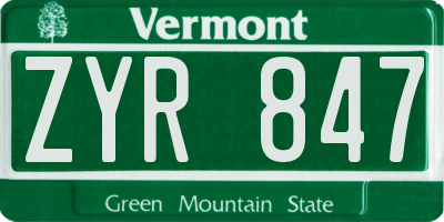 VT license plate ZYR847