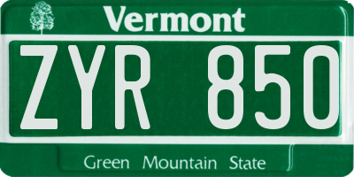 VT license plate ZYR850
