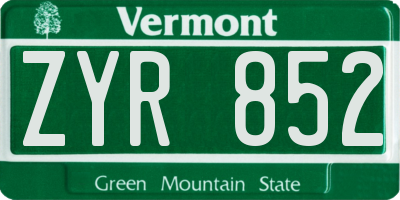 VT license plate ZYR852