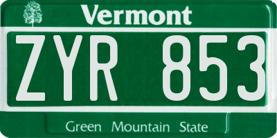 VT license plate ZYR853