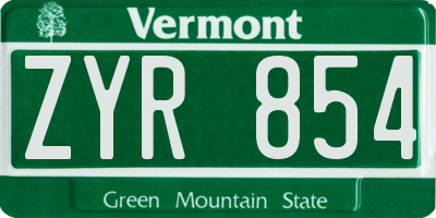 VT license plate ZYR854