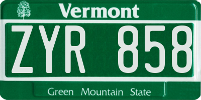 VT license plate ZYR858