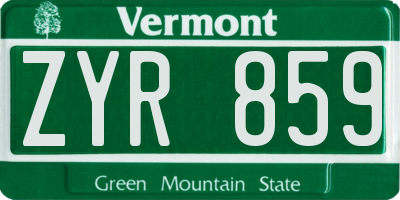 VT license plate ZYR859