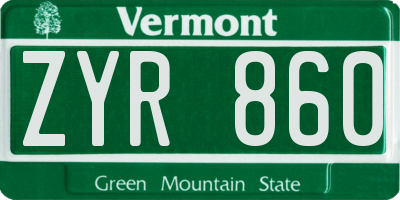 VT license plate ZYR860