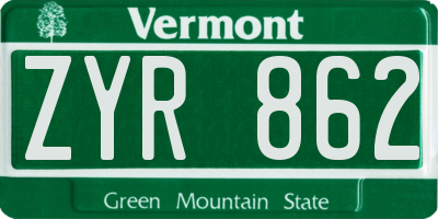 VT license plate ZYR862