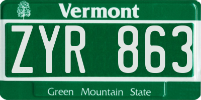 VT license plate ZYR863
