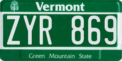 VT license plate ZYR869