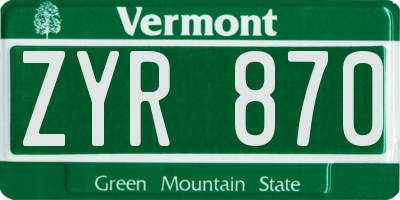 VT license plate ZYR870