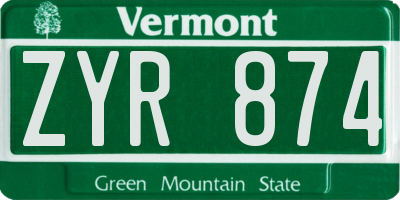 VT license plate ZYR874