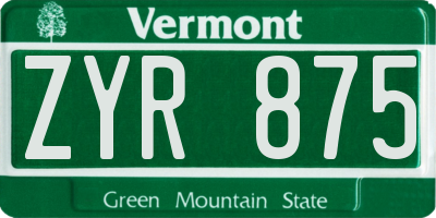 VT license plate ZYR875