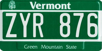 VT license plate ZYR876