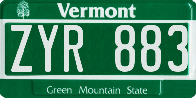 VT license plate ZYR883