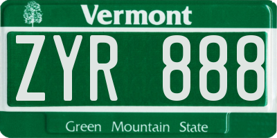 VT license plate ZYR888