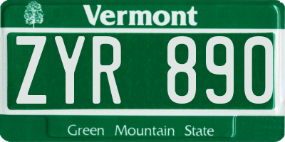 VT license plate ZYR890