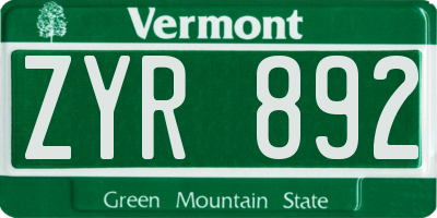 VT license plate ZYR892