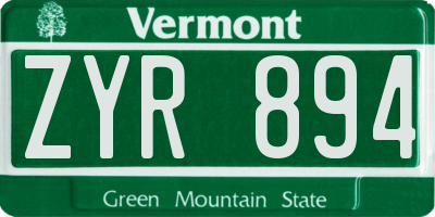VT license plate ZYR894