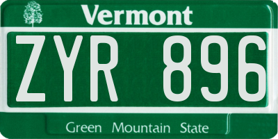 VT license plate ZYR896
