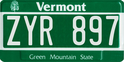 VT license plate ZYR897