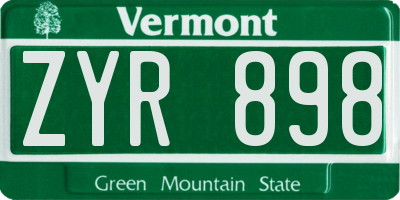 VT license plate ZYR898