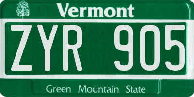 VT license plate ZYR905