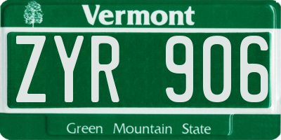 VT license plate ZYR906