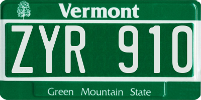VT license plate ZYR910