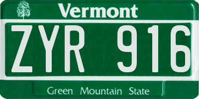 VT license plate ZYR916