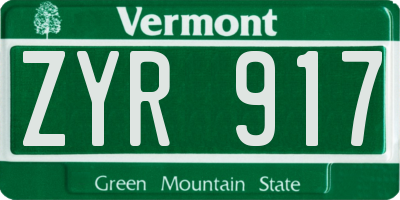 VT license plate ZYR917