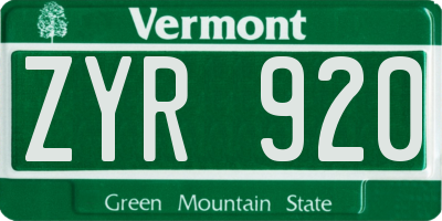 VT license plate ZYR920