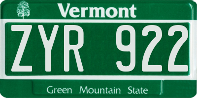 VT license plate ZYR922