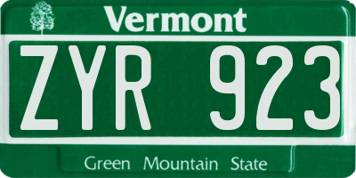 VT license plate ZYR923